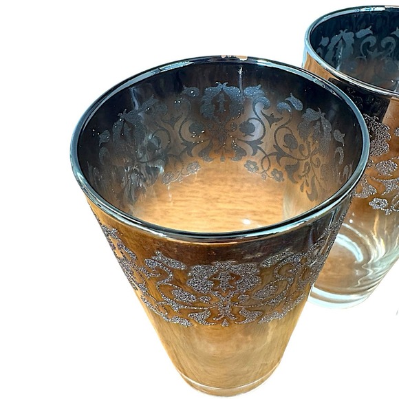 MCM Dorothy Thorpe Style Highball Glasses Silver Fade Filigree Barware 6 Pc Set - Picture 13 of 16